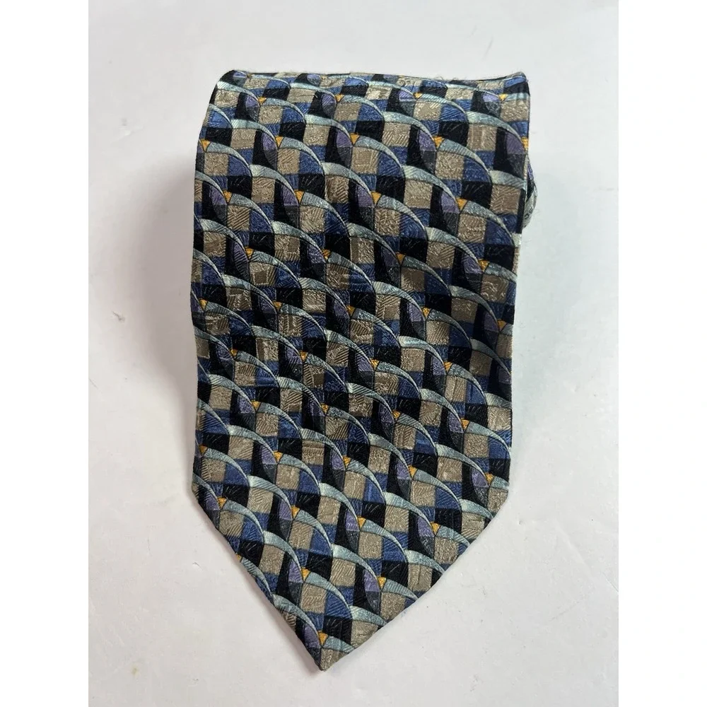 Ermenegildo Zegna Tie 100% Silk Geometric Made in Italy 58